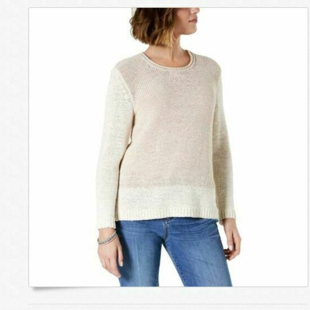 Style & Co M Ivory Beige Crew Neck Sweater 4AA34
